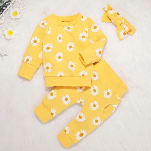Vista 2 de Ropa para bebé, 3 piezas de manga larga, lindo conjunto de camisetas y pantalones para niños pequeños