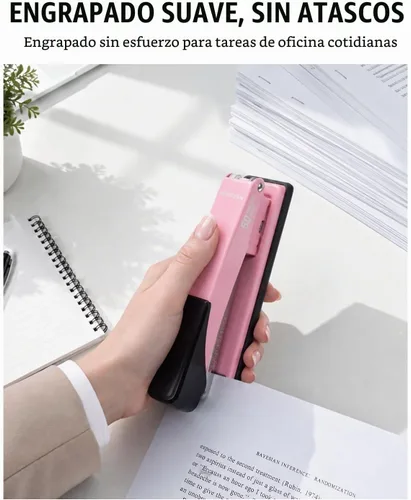 Vista 4 de Marsrock Grapadora resistente para escritorio con 50 hojas, 3000 grapas Rosa
