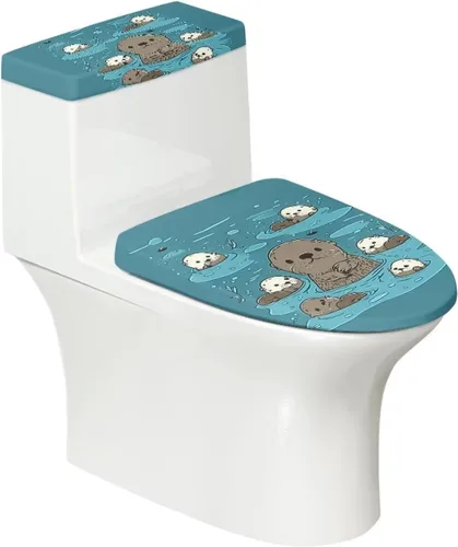 Vista 7 de Ystardream Juego de 2 fundas de inodoro y fundas de asiento de mar profundo, fundas de tapa de asiento de inodoro, fundas lavables para tanque