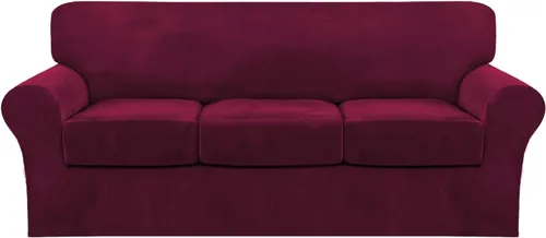 Vista 42 de FantasDecor Fundas de terciopelo para sofá de 2 piezas para sala, con cojín individual, protector elástico de muebles para mascotas, lavable a Negro
