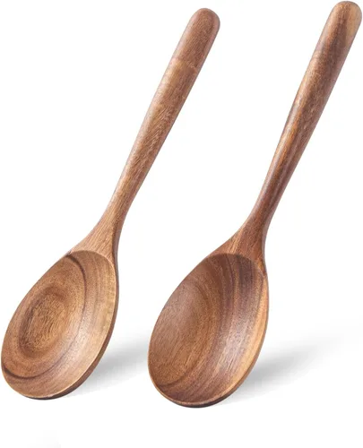 Vista 8 de Cucharas de madera para cocinar, cuchara de madera MZROO de 12.5 pulgadas de mango largo, cuchara de cocina de madera, cucharas de mezcla, cucharas
