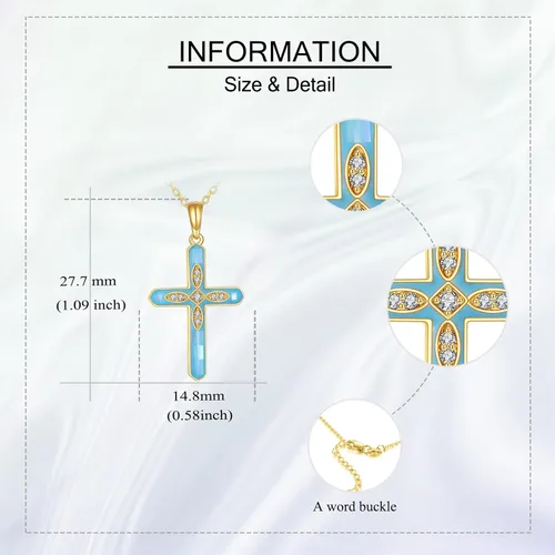 Vista 4 de Collar con dije de cruz de oro real de 14 quilates, infinito, alas de ángelcuerno, delicado colgante para mujeres, mamá, amante, boda, día de San