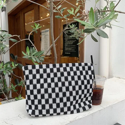 Vista 3 de Lindo bolso de maquillaje a cuadros Y2k para mujer