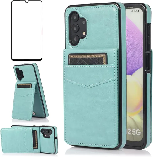 Vista 11 de Funda de teléfono para Samsung Galaxy A32 5G de 6.5 pulgadas con protector de pantalla de vidrio templado, soporte para tarjeta de crédito, soporte