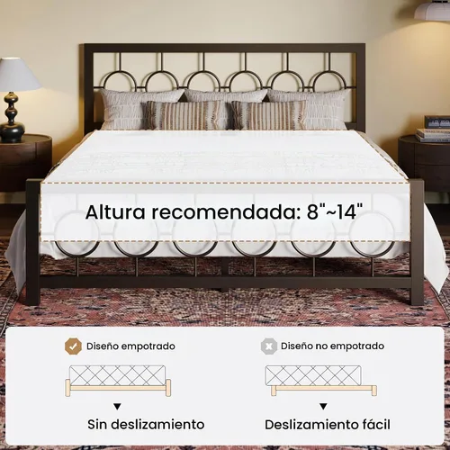 Vista 7 de SHA CERLIN Marco de cama de metal tamaño King con cabecera y pie de cama de diseño circular vintage, no requiere somier, fácil montaje, sin ruido