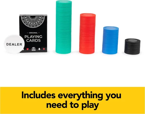 Vista 9 de Spin Master Games Cardinal Classics, Juego de 200 fichas de póquer con botón de distribuidor de baraja Texas Hold 'Em Classic Casino Juego de mesa