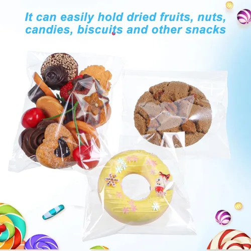 Vista 5 de 100 bolsas planas de celofán de 4.5 x 5.5 pulgadas con sellado automático transparente para aperitivos, panadería, dulces