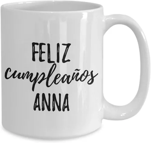 Vista 2 de Feliz Cumpleanos Anna Taza Española de Feliz Cumpleaños Personalizada Nombre Regalo Café Taza de Té Grande 15 Oz