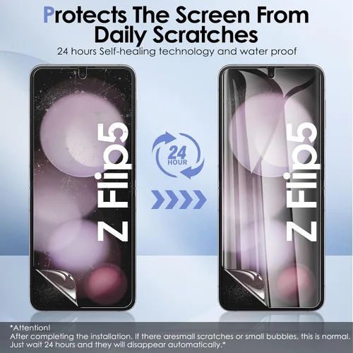 Vista 4 de Paquete de 6 protectores de pantalla para Samsung Galaxy Z Flip 5, protector de pantalla interno flexible de TPU + protector de pantalla exterior