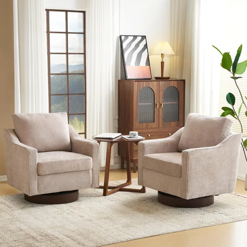 Vista 12 de VINGLI Silla giratoria moderna de estilo mitad de siglo, sillón tapizado 360°, sofá para el hogar con brazos de seguimiento para sala de estar