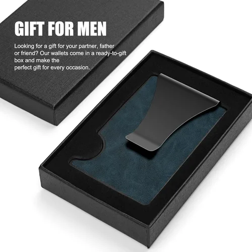 Vista 6 de Cartera táctica para hombre, cartera de metal delgada y minimalista de fibra de carbono, clip de dinero de acero inoxidable, bloqueo RFID, tarjetero