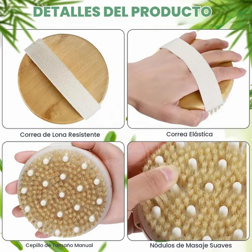 Vista 7 de Gejoy Cepillo corporal de cepillado en seco para drenaje linfático, cepillo exfoliante con nódulo de masaje, limpiador corporal para piel seca