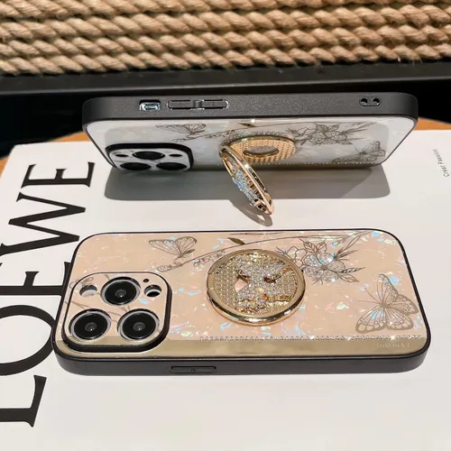 Vista 4 de Funda protectora con función atril para iPhone 13 Pro Max de 6.7 pulgadas, bonita funda protectora con diamantes de imitación para niñas para Apple
