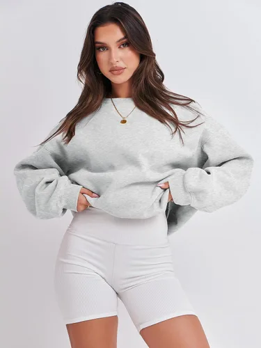 Vista 3 de ANRABESS Sudaderas para mujer, cuello redondo, forro polar, sudaderas de gran tamaño, lindas camisas de manga larga, ropa preparada