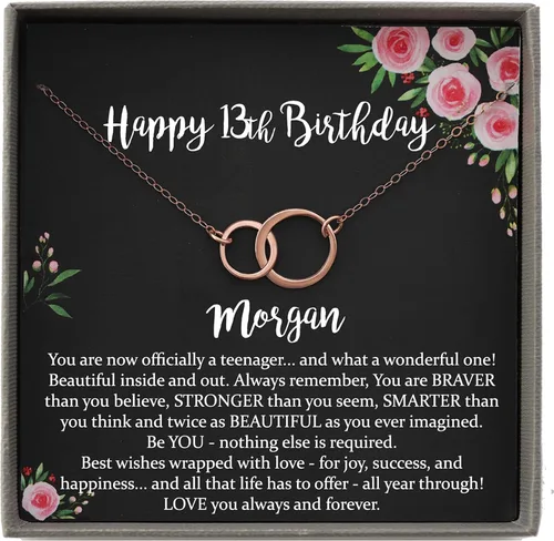 Vista 14 de Be Wished Regalos personalizados de cumpleaños número 13 para niñas, collar con mensaje significativo