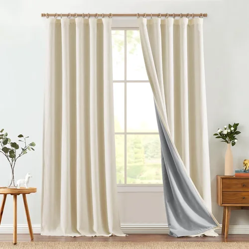 Vista 24 de Jinchan Cortinas de aspecto yute de 63 pulgadas de largo, cortinas texturizadas para sala de estar, cortinas filtradoras de luz de estilo rústico