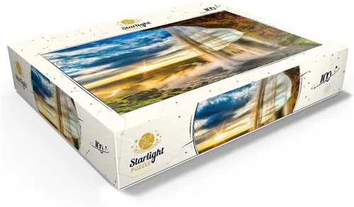 Vista 3 de MyPuzzle Seljalandsfoss Waterfall At Sunset Iceland - Rompecabezas prémium de 100 piezas para adultos