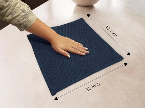 Vista 3 de Encasa XO - Toallas de mano y faciales de tejido a cuadros 30x30 cm, juego de 12 paños de color azul marino Secado rápido para baño, gimnasio