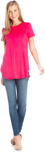 Vista 2 de Azules Camiseta de manga corta con cuello redondo y dobladillo redondo para mujer