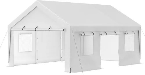 Vista 2 de Aprilsoul Cochera para exteriores de 13 x 20 pies, cobertizo de almacenamiento con ventanas de malla y tubo de acero galvanizado, lona para todas