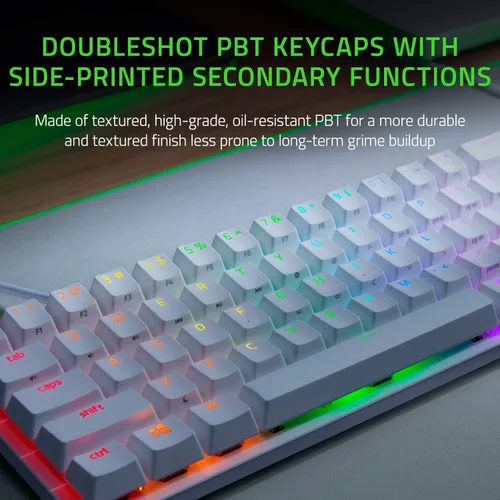 Vista 3 de Razer Huntsman Mini Teclado 60% para juegos, interruptores ópticos lineales blanco (Mercury White)