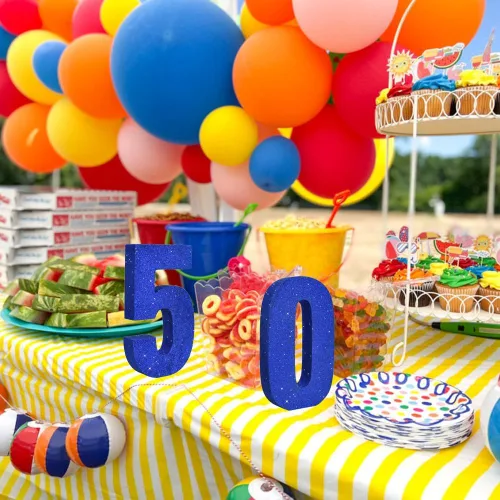 Vista 6 de TONIFUL Centro de mesa de madera número 0 con purpurina azul de 7.8 pulgadas, decoración de fiesta de cumpleaños azul, dígito 0 para cumpleaños