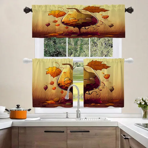 Vista 255 de Shrahala Orange Autumn Autumn Blackout Curtain Tiers, Fall Kitchen Valance Light Blocking Tier Drapes with Rod Pocket, 2 Pack 26 X 24 in