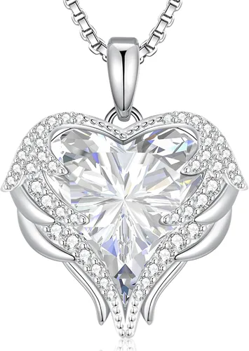 Vista 19 de CDE Angel Wings Heart Birthstone Pendant Necklace Gift for Women Negro-01&07-Piedra natal roja rubí