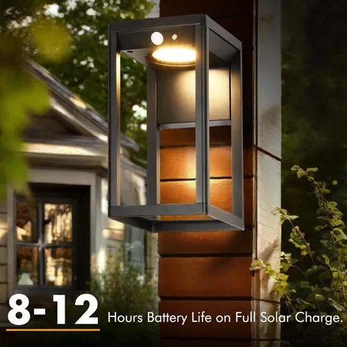 Vista 3 de Luz Solar de Pared para Exteriores con Sensor de Movimiento - Luces de Aplique Solar de Aluminio de 600 Lúmenes para Exteriores, Linterna de Pared