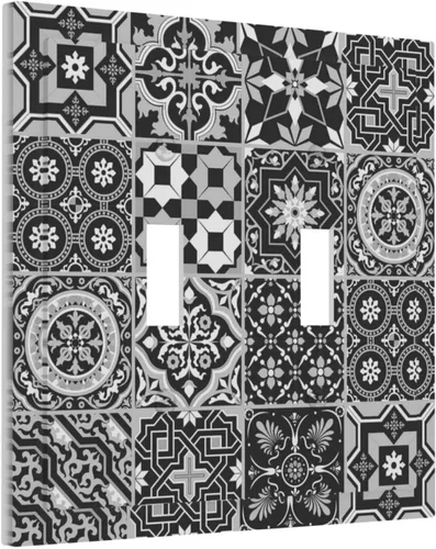 Vista 129 de Azulejos Negros Texturas Modernas Retro Marruecos 1 Gang Cubierta de Interruptor de Luz Sin Dispositivo Placa de Pared en Blanco Decorativa Placa