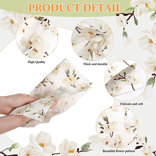 Vista 3 de Outus 100 servilletas de mano desechables con diseño floral de magnolia blanca de 3 capas de flores de primavera para cena, servilletas de mano