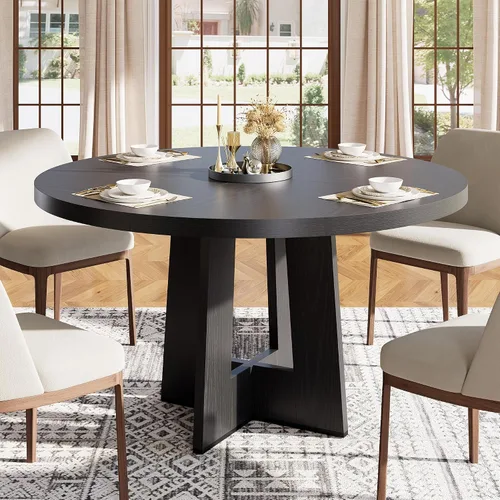 Vista 14 de Mesa de comedor redonda Garvee de 47" para 4-6 personas - Mesa de cocina circular con base de pedestal resistente, mueble de comedor para ahorrar