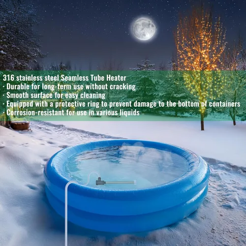 Vista 5 de Calentador de agua de inmersión de alta potencia de 3000 W 240 V para bañera y piscina sobre el suelo/enterrado - Calentador eléctrico sumergible