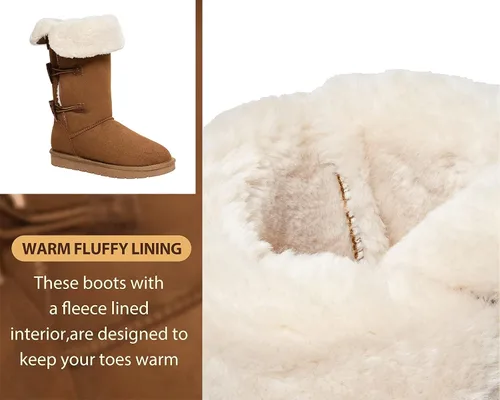 Vista 3 de CAMEL CROWN Botas de invierno a media pantorrilla de 12 pulgadas de alto para mujer, botas de nieve de piel sintética con 3 botones, botines de moda