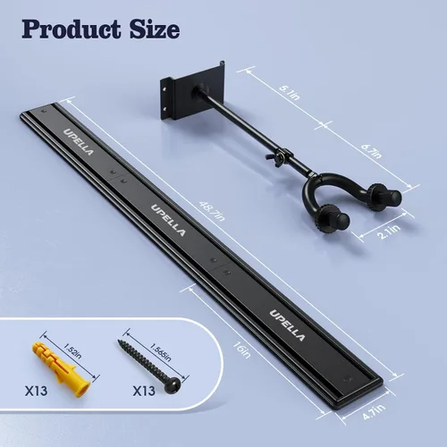Vista 2 de Perchas de montaje en pared para guitarras múltiples guitarras, ganchos ajustables de 180° de aluminio de alta calidad, soporte de metal para violín