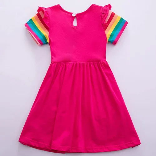 Vista 4 de Vestidos casuales de unicornio de algodón de manga corta y cuello redondo para niñas de 2 a 7 años