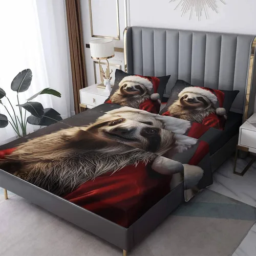 Vista 10 de Juego de sábanas tamaño individual: sábanas de Navidad, sábanas y fundas de almohada de Navidad rojo y verde, microfibra suave, bolsillo profundo