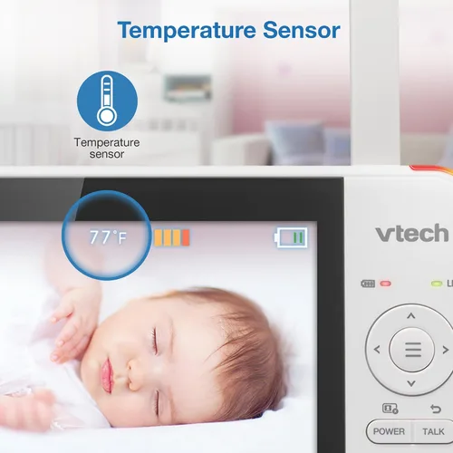 Vista 2 de VTech Monitor de bebé sin WiFi, pantalla de 5 pulgadas y zoom panorámico remoto para recién nacidos, a prueba de piratas, batería de 17 horas, rango