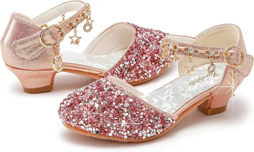 Vista 3 de Furdeour Girls Sandals Glittler Bow Dress Shoes Princess Crystal High Heels Party Wedding Flower Girls Shoes for Kid Toddler