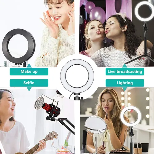 Vista 3 de Anillo de luz OEBLD regulable con 3 modos de luz y 10 niveles de brillo, anillo LED Rotae de 360 ° para teléfono, transmisión en vivo, maquillaje