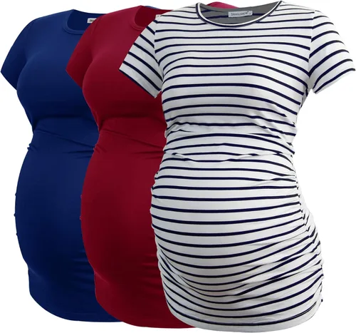 Vista 23 de Smallshow - Camiseta de maternidad para mujer, lados fruncidos, tipo túnica, prendas para el embarazo Verde militar-negro-gris profundo