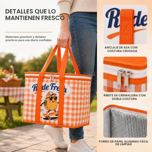 Vista 8 de Paquete de 2 bolsas aisladas reutilizables para comestibles, bolsas enfriadoras plegables para comestibles, bolsa aislante grande de alta Adorable