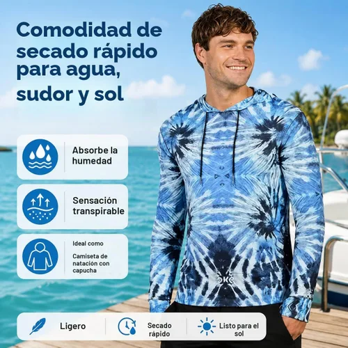 Vista 4 de INGEAR Sudadera con capucha UPF 50+ para hombre, ligera, con protección UV, de secado rápido, absorbe la humedad, con bolsillo Negro