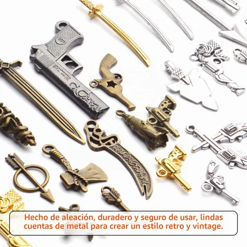 Vista 5 de Dijes de armas a granel, 3.53 oz (alrededor de 20-40 piezas) surtido de armas, armas, flecha, espada, hacha, brazos, colección de colgantes