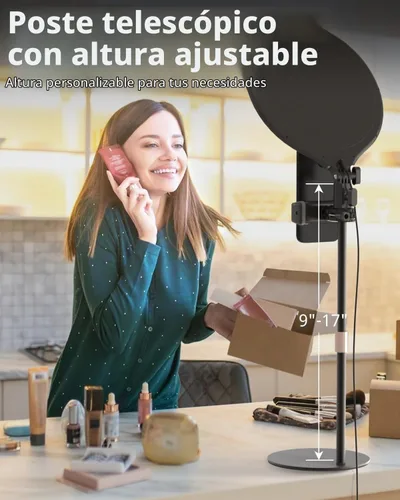 Vista 5 de UBeesize Anillo de luz para computadora portátil de 10.5 pulgadas con soporte y soporte para teléfono para escritorio, iluminación de zoom