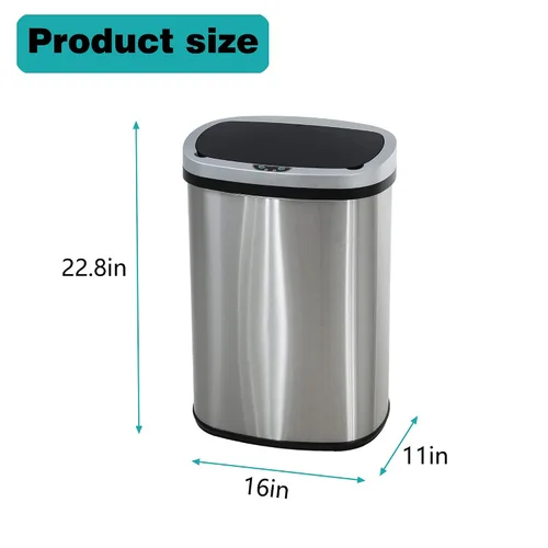 Vista 7 de PayLessHere Cubo de basura de 13 galones / 50 litros de acero inoxidable sin contacto, cubo de basura de forma ovalada para oficina, cubo de basura