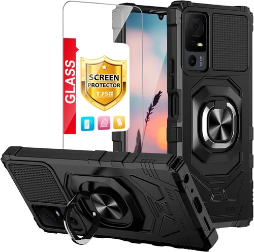 Vista 9 de TJS - Carcasa para TCL 40 XL y T608DL, diseño de Jitterbug Smart4 (rojo) with Tempered Glass Screen Protector Metal Ring Magnetic Support