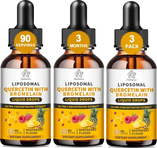 Vista 8 de Quercetina liposomal con gotas líquidas de bromelina para Kis & Aldult- mayor absorción, suplementos de quercetina 700 mg con bromelina saúco zinc