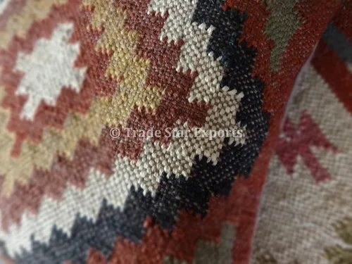 Vista 3 de Trade Star - Funda de almohada Kilim hecha a mano de lana de yute, hermosas fundas decorativas de granja, altamente duraderas, 18 x 18 pulgadas
