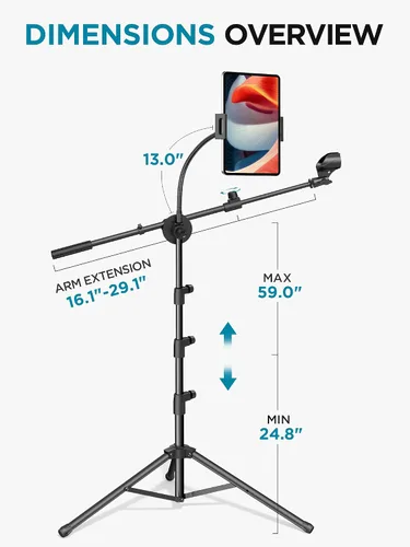 Vista 2 de InnoGear Soporte de micrófono, 6 en 1, soporte de micrófono de piso con soporte para teléfono y tableta, altura ajustable de 30 a 72 pulgadas